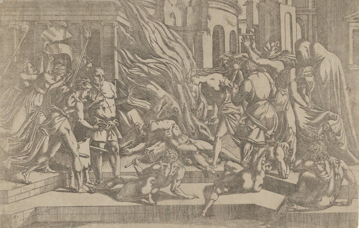 Afbrænding af et lig, 1540-45. af Antonio Fantuzzi
