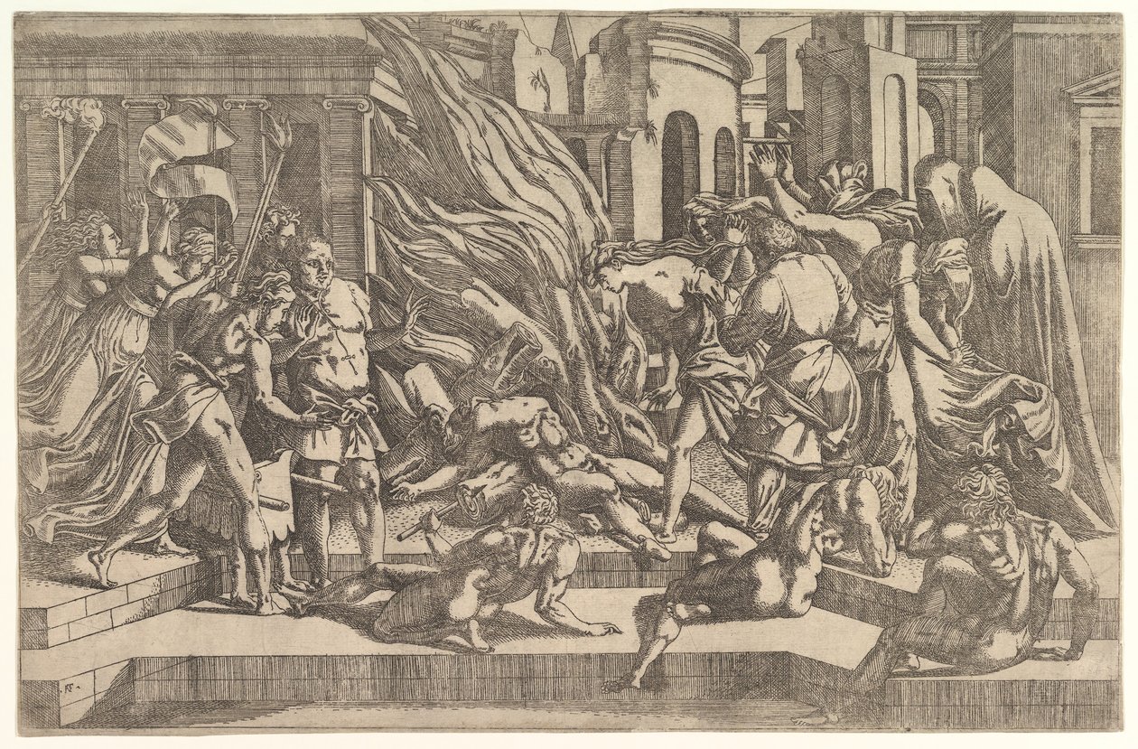Afbrænding af et lig, ca. 1543. af Antonio Fantuzzi