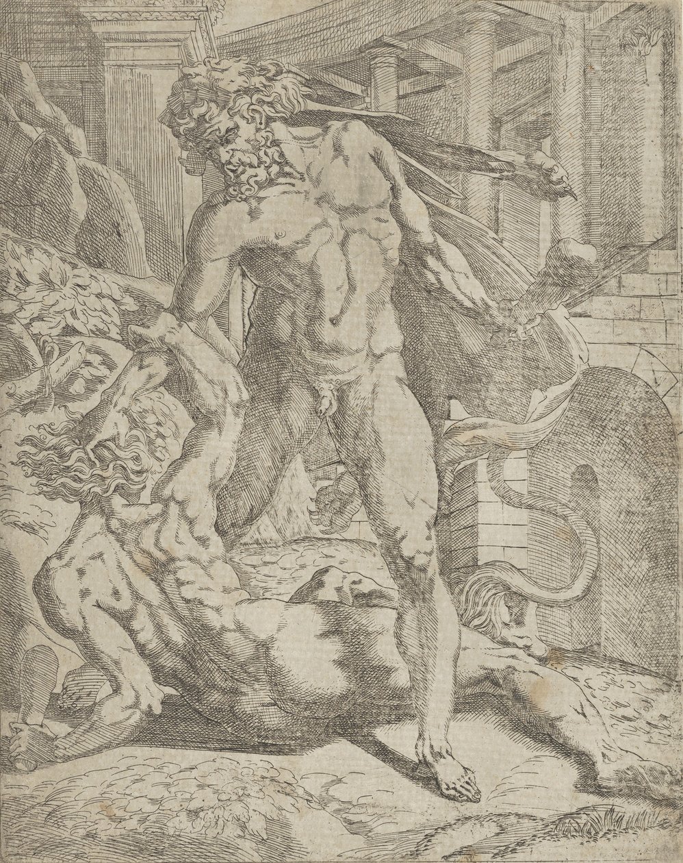 Hercules og Cacus, 1540-45. af Antonio Fantuzzi