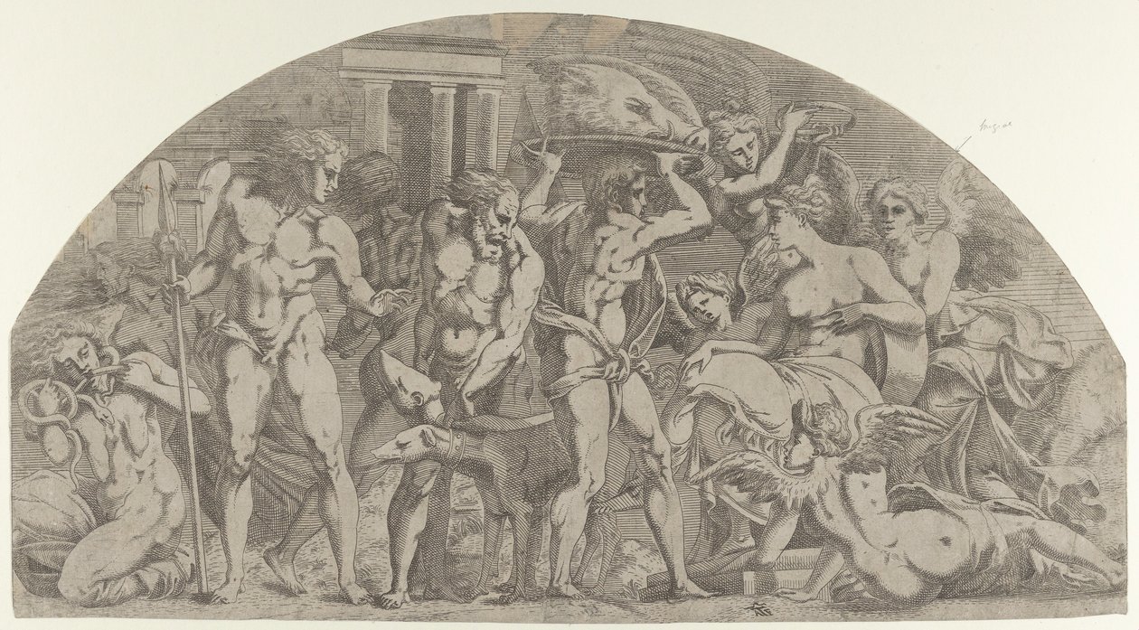 Meleager bringer ornehovedet til Atalanta, 1540-45. af Antonio Fantuzzi