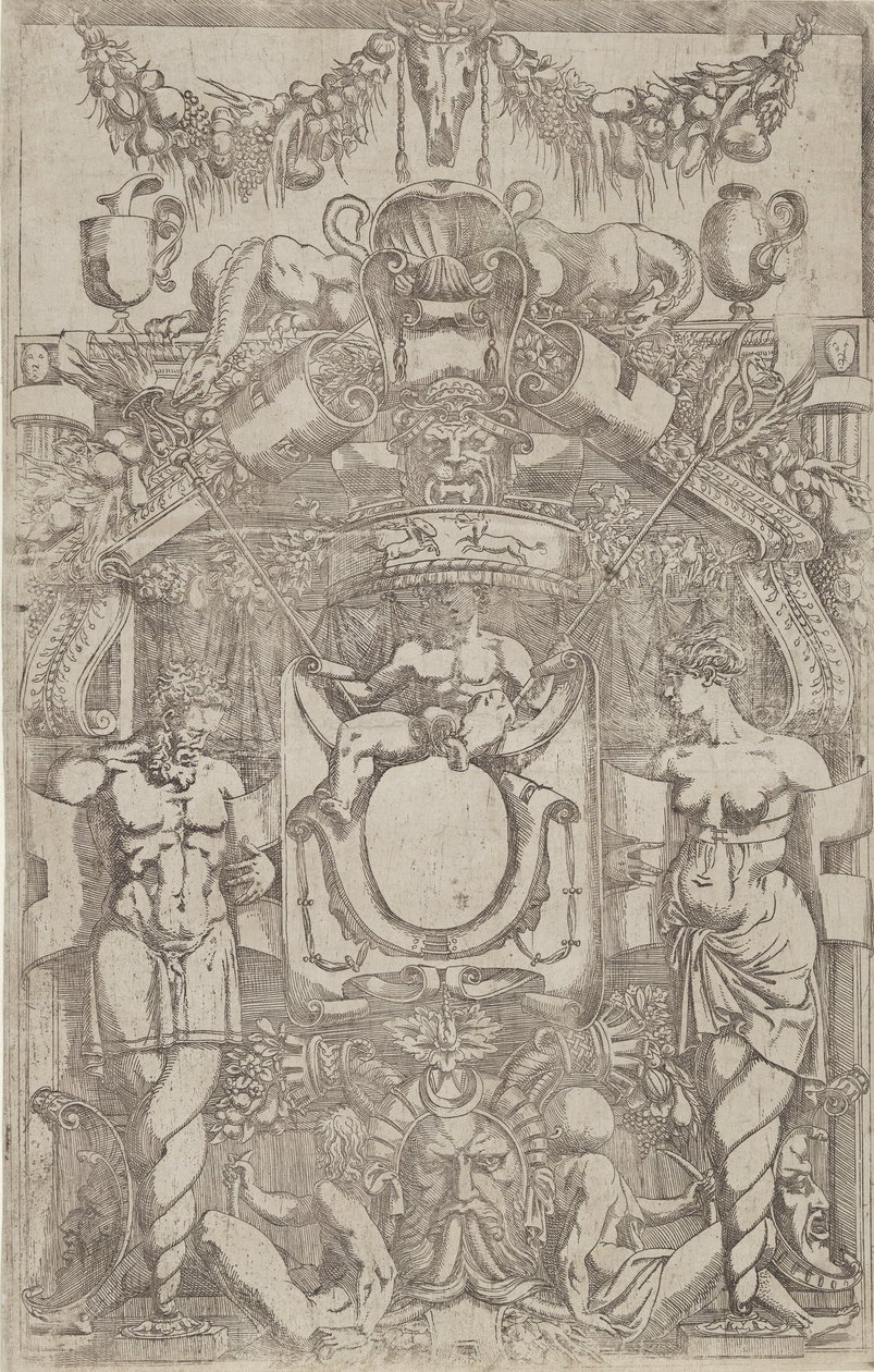 Ornament med en lille tom oval, 1540-45. af Antonio Fantuzzi