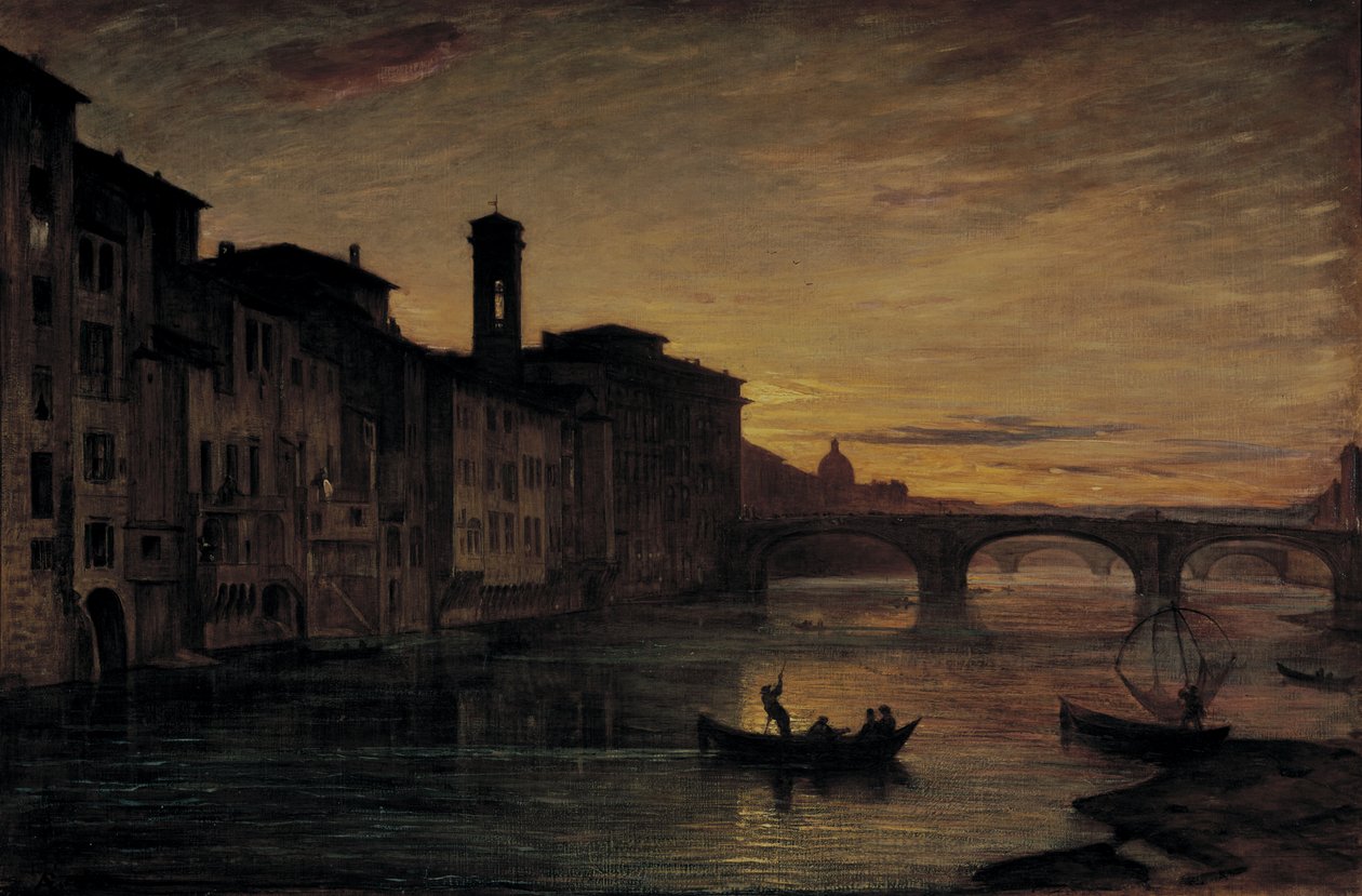 Arno-floden i Ponte Santa Trinita, ca. 1866 (olie på lærred) af Antonio Fontanesi