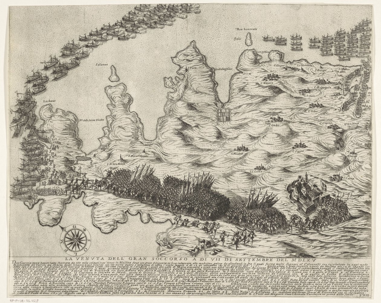 Ankomst af hjælpetropper til Malta La veduta della gran soccorso a di VII di settembre del MDLXV (titel på objekt) The Siege of Malta (serietitel) af Antonio Francesco Lucini