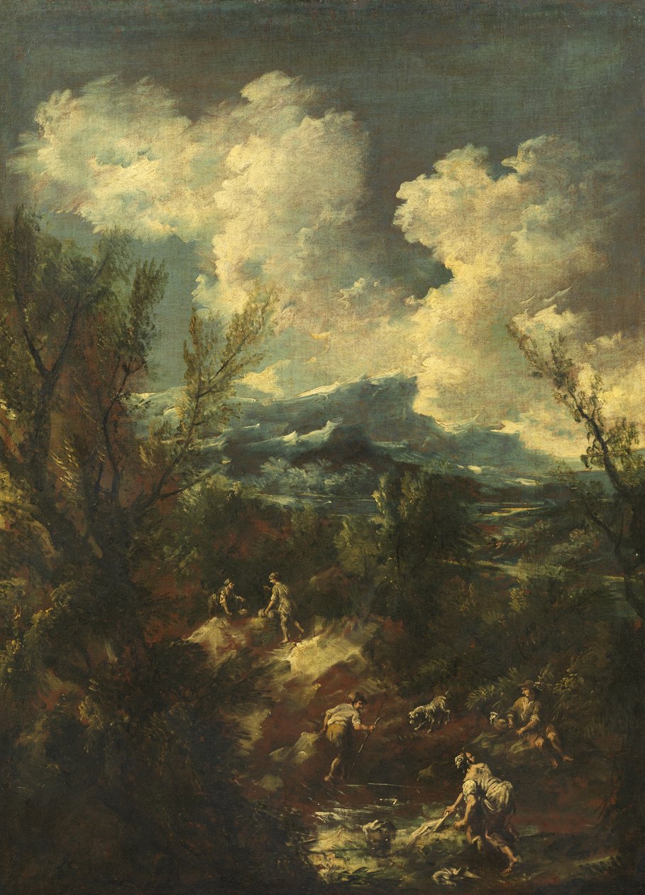 Landskab med vaskekoner, 1711-35 af Antonio Francesco Peruzzini