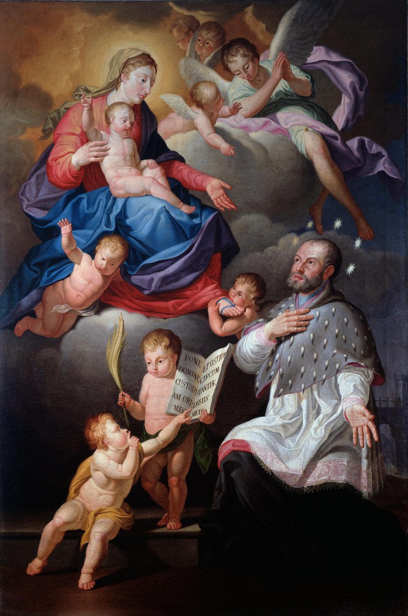 Johannes af Nepomuk med jomfruen og barnet (olie på lærred af Antonio Giolfi