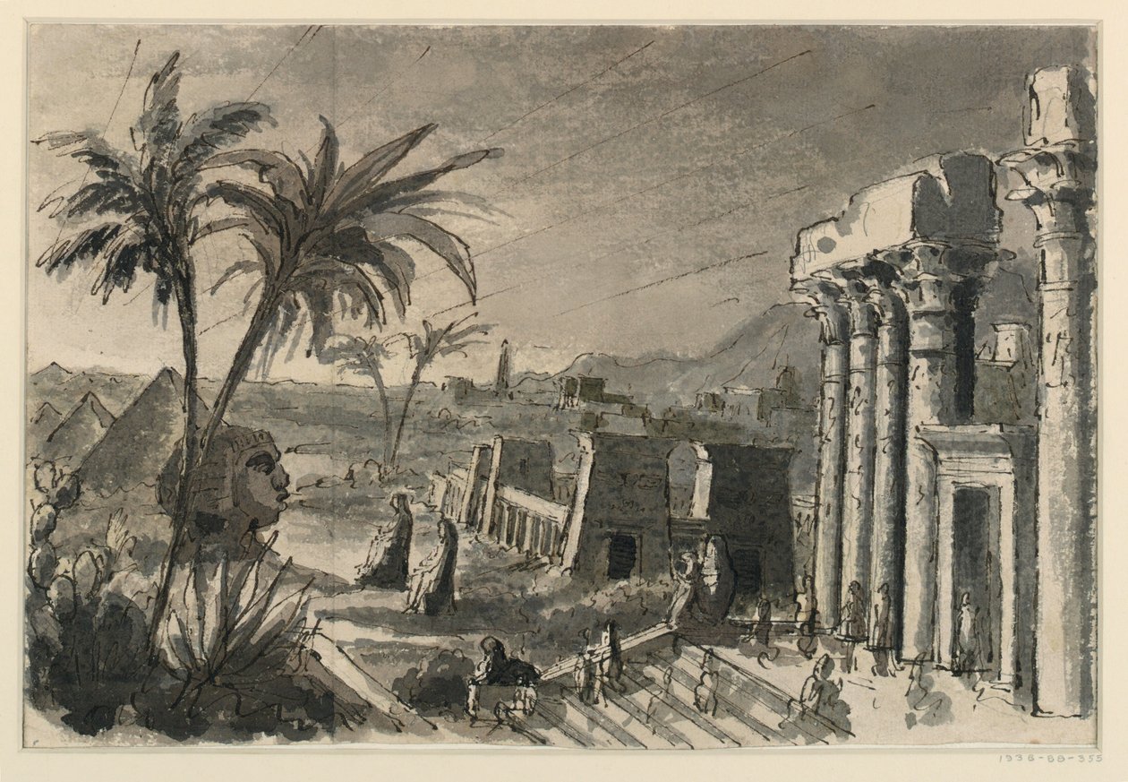 Scenedesign, egyptisk by af Antonio Giuseppe Basoli