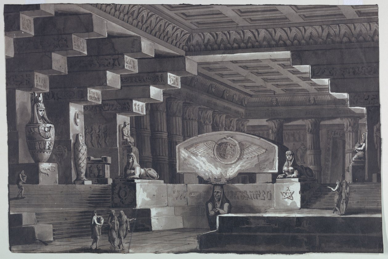 Scenedesign, interiør af egyptisk tempel af Antonio Giuseppe Basoli