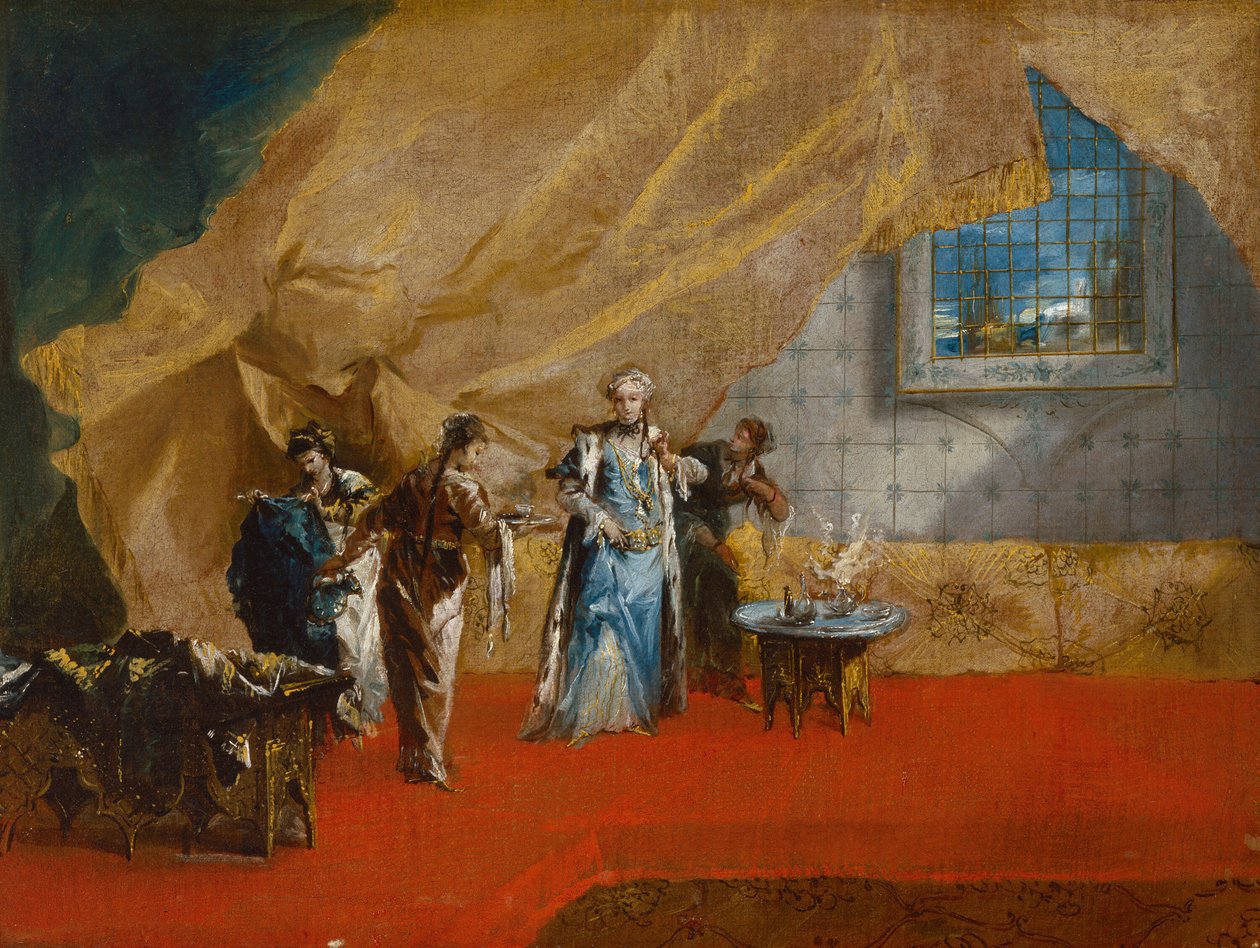 Interiør: En Sultana, der tager kaffe i Harem, 174243. af Antonio Guardi