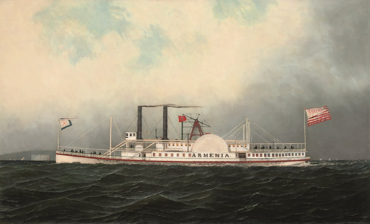 Hudson River Day Line dampbåden Armenien passerer Fort Lafayette, New York Harbor (olie på lærred) af Antonio Jacobsen