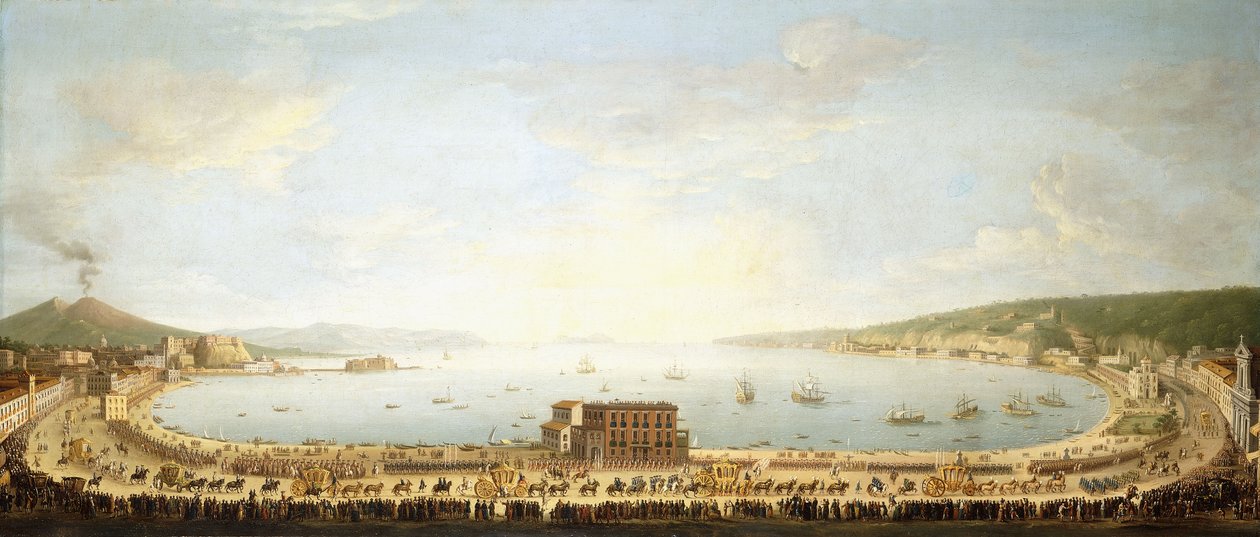 En panoramaudsigt over Napoli-bugten med den kongelige procession til Piedigrotta, af Antonio Joli