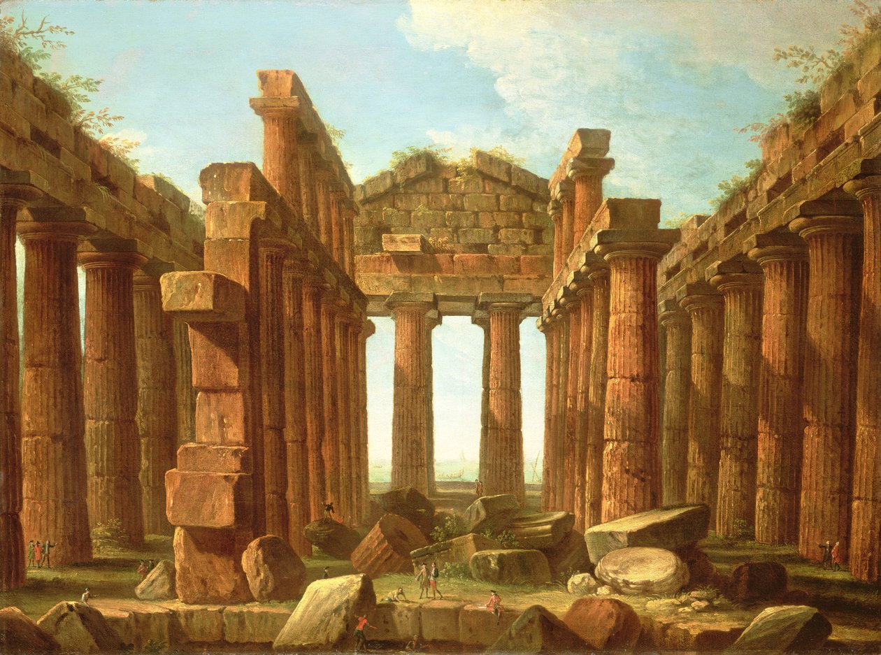 Figurer, der beundrer Neptuntemplet ved Paestum af Antonio Joli