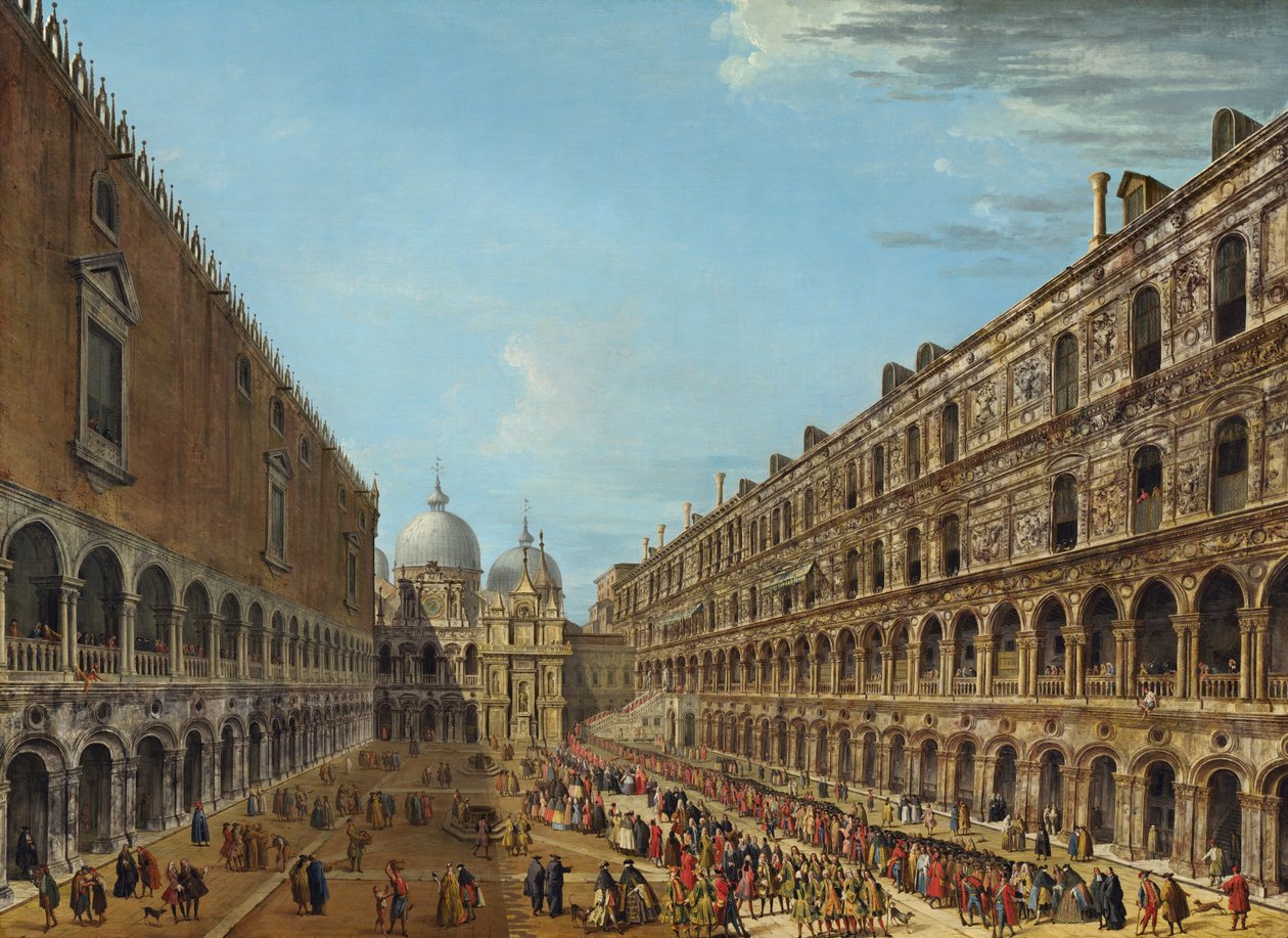 Procession i gården til det hertuglige palads, Venedig, 1742 eller senere. af Antonio Joli