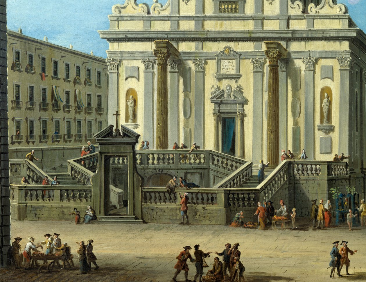 San Gaetano-pladsen med basilikaen San Paolo Maggiore i Napoli, detaljer af Antonio Joli