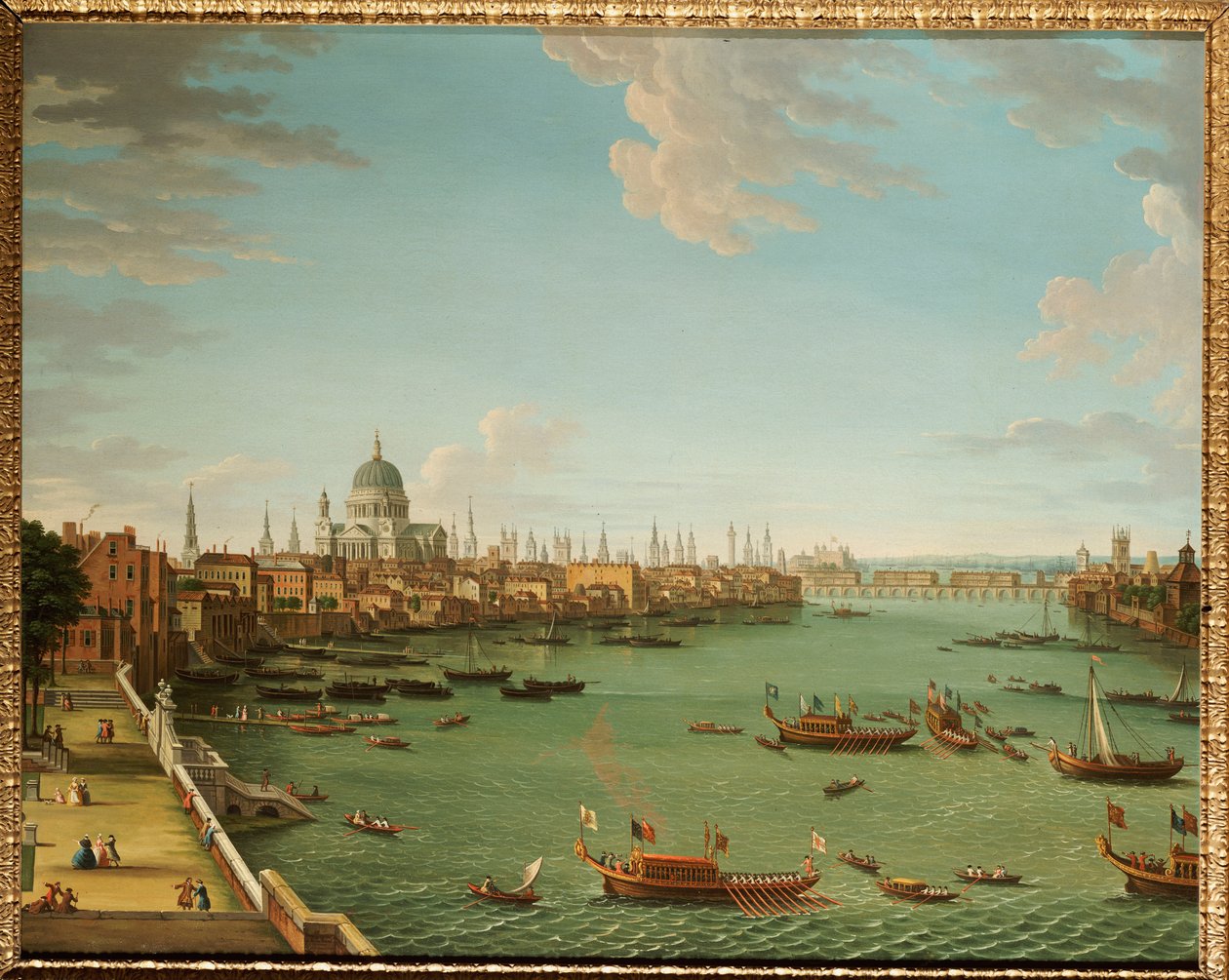 Themsen fra terrassen i Somerset House, ser mod byen, ca. 1745 af Antonio Joli