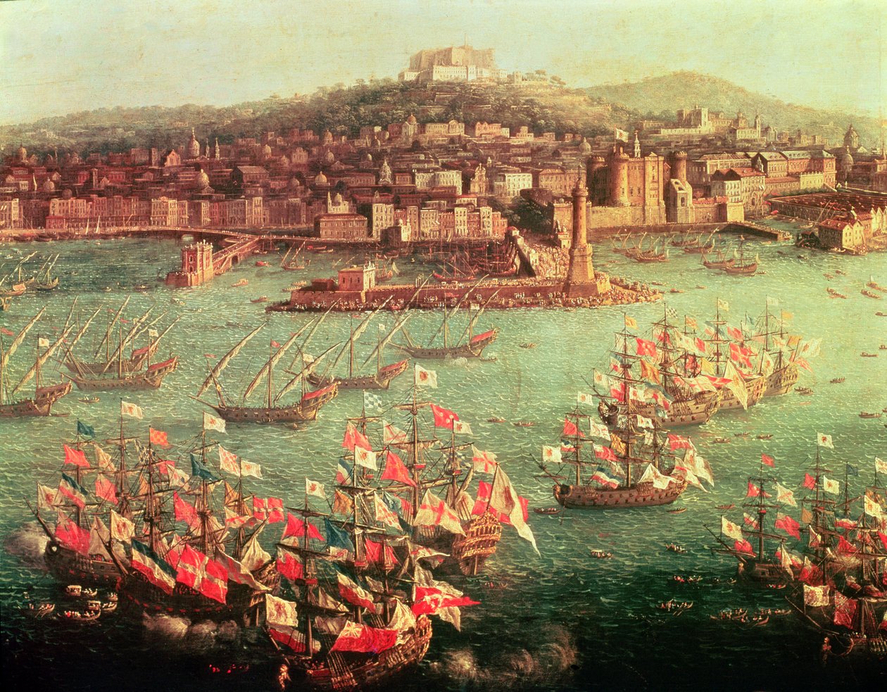 Flåden af kong Charles III (1716-88) af Spanien før byen Napoli, 6. oktober 1759 (olie på panel) af Antonio Joli