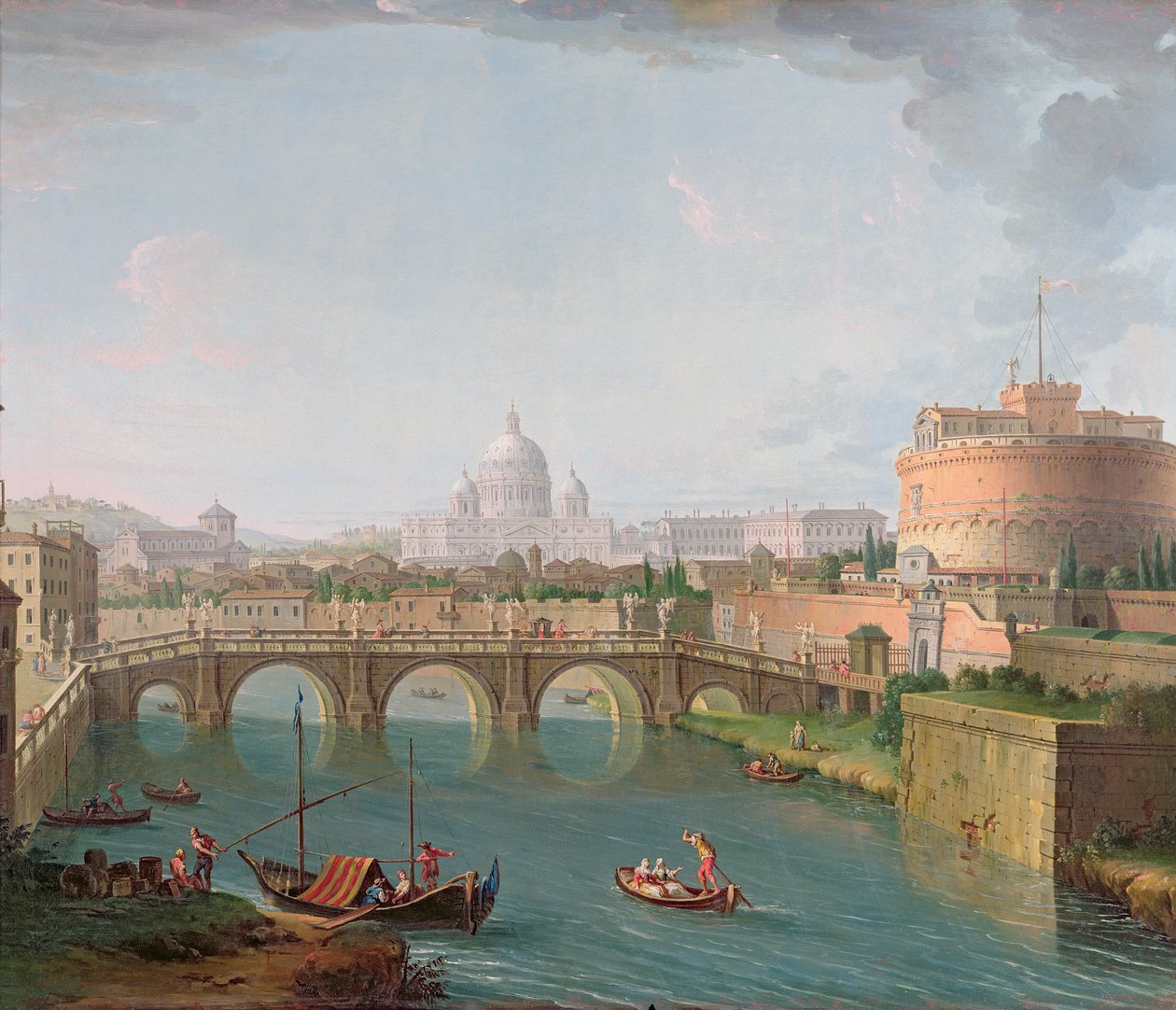 Udsigt over Tiberen, ca. 1700-77 (olie på lærred) af Antonio Joli