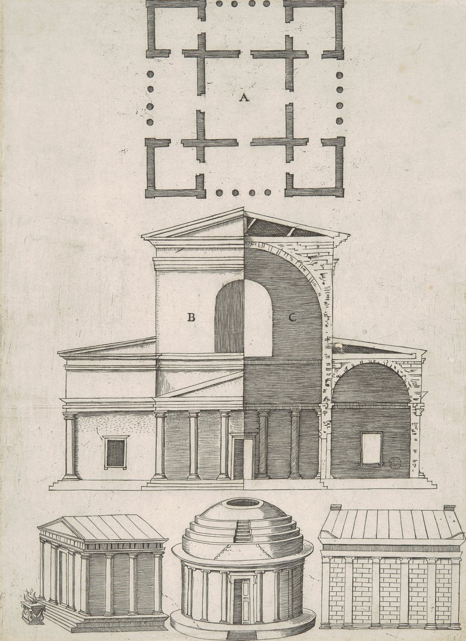 Gamle templer og rotunder (fem designs) af Antonio Lafreri