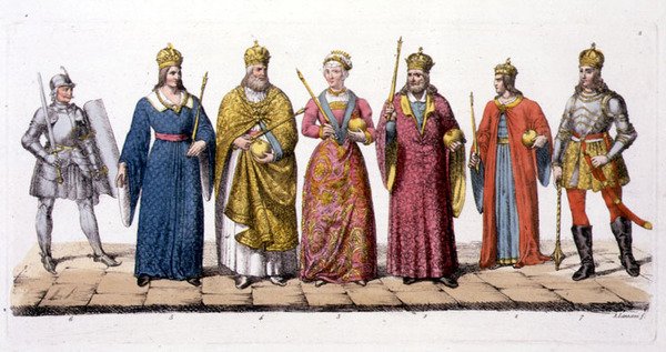 Ungarns ledere og konger, fra "Le Costume Ancien et Moderne" af Jules Ferrario, udgivet omkring 1820-30