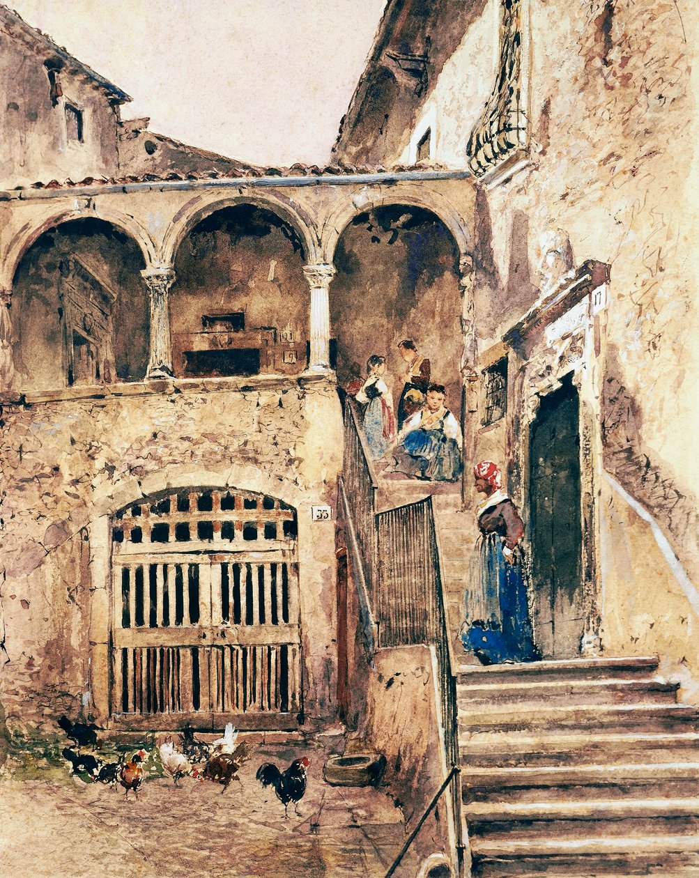 Indvendig gårdhave i lejemålet, af Antonio Mancini (1852-1930) af Antonio Mancini