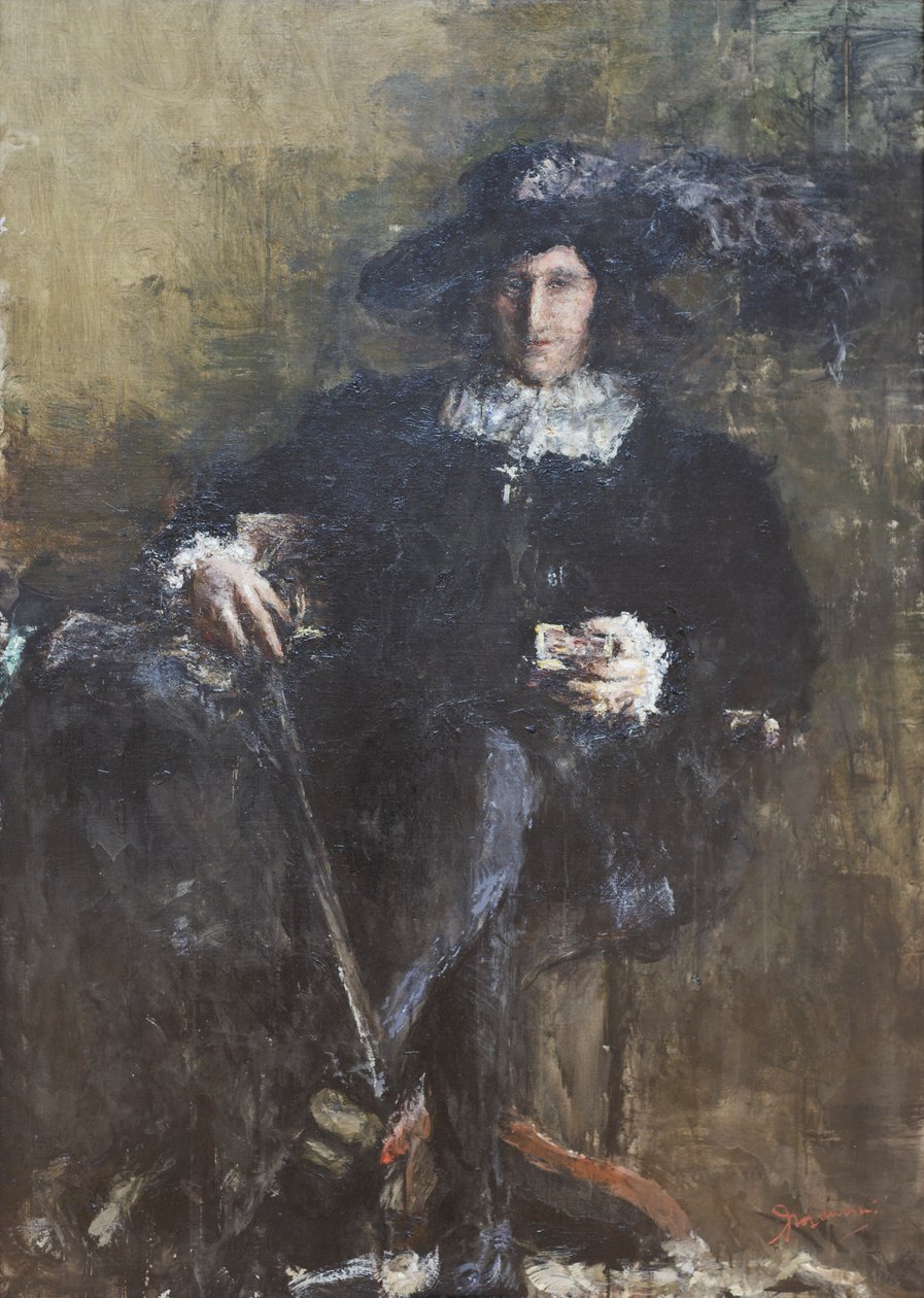 Siddende musketer, ca. 1920 (olie på lærred) af Antonio Mancini