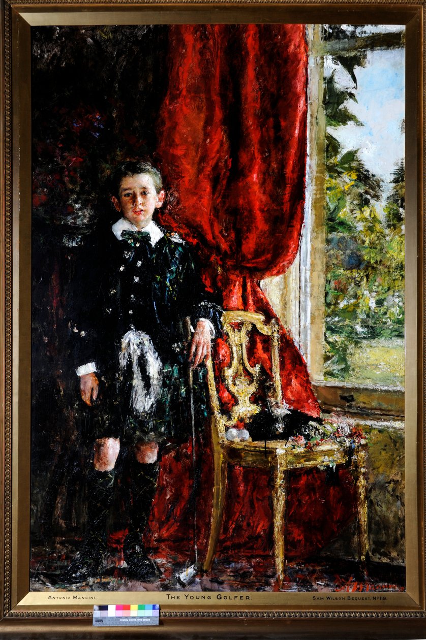 Den unge golfspiller (olie på lærred) af Antonio Mancini