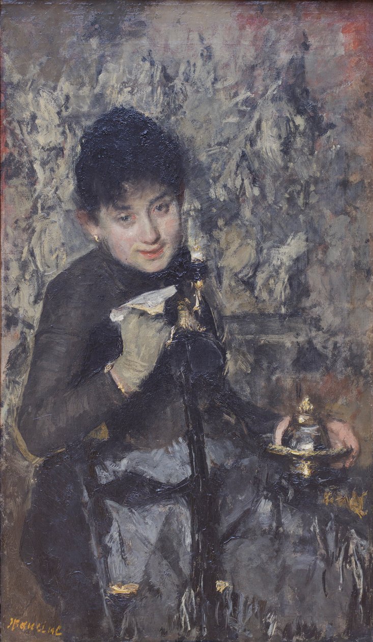 Kvinde med blækhus, ca. 1875 (olie på lærred) af Antonio Mancini