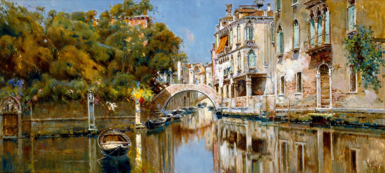Kanal i Venedig i solskin af Antonio Maria de Reyna Manescau
