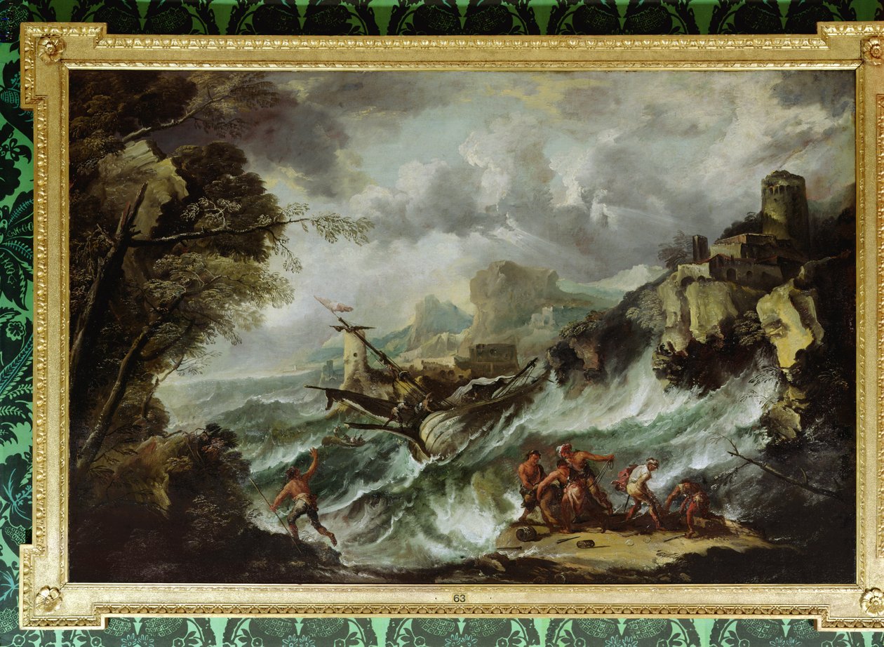 Havlandskab med skibsvrag, ca. 1700-07 (olie på lærred) (se også 109199) af Antonio Marini