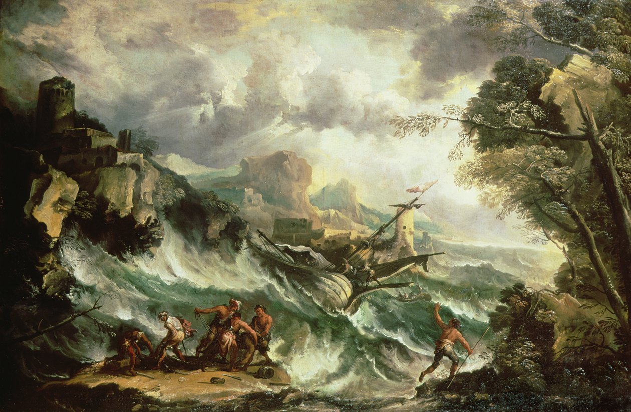 Havlandskab med skibsvrag, ca.1700-07 (olie på lærred) (se også 123093) af Antonio Marini
