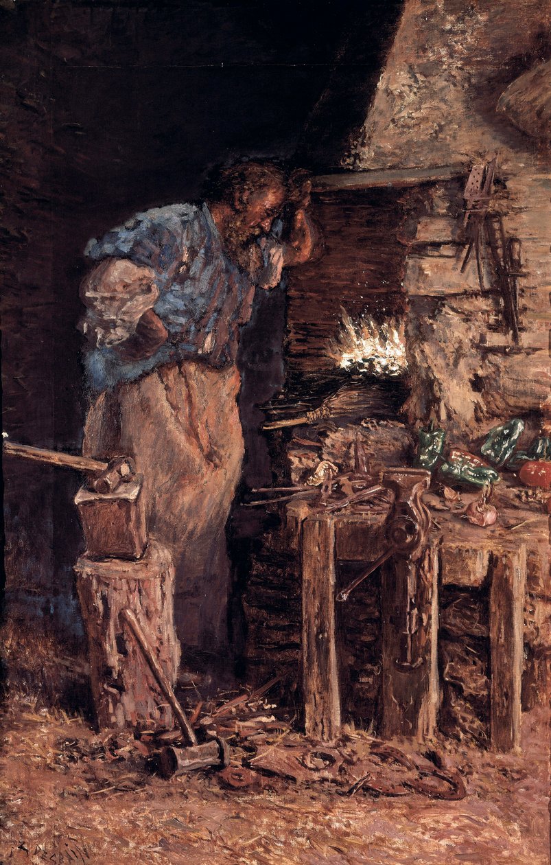 Smedens guldbryllup (Smeden ved guldbryllup). Maleri af Anthony Munoz og Degrain (1841-1924). Olie på lærred af Antonio Munoz Degrain