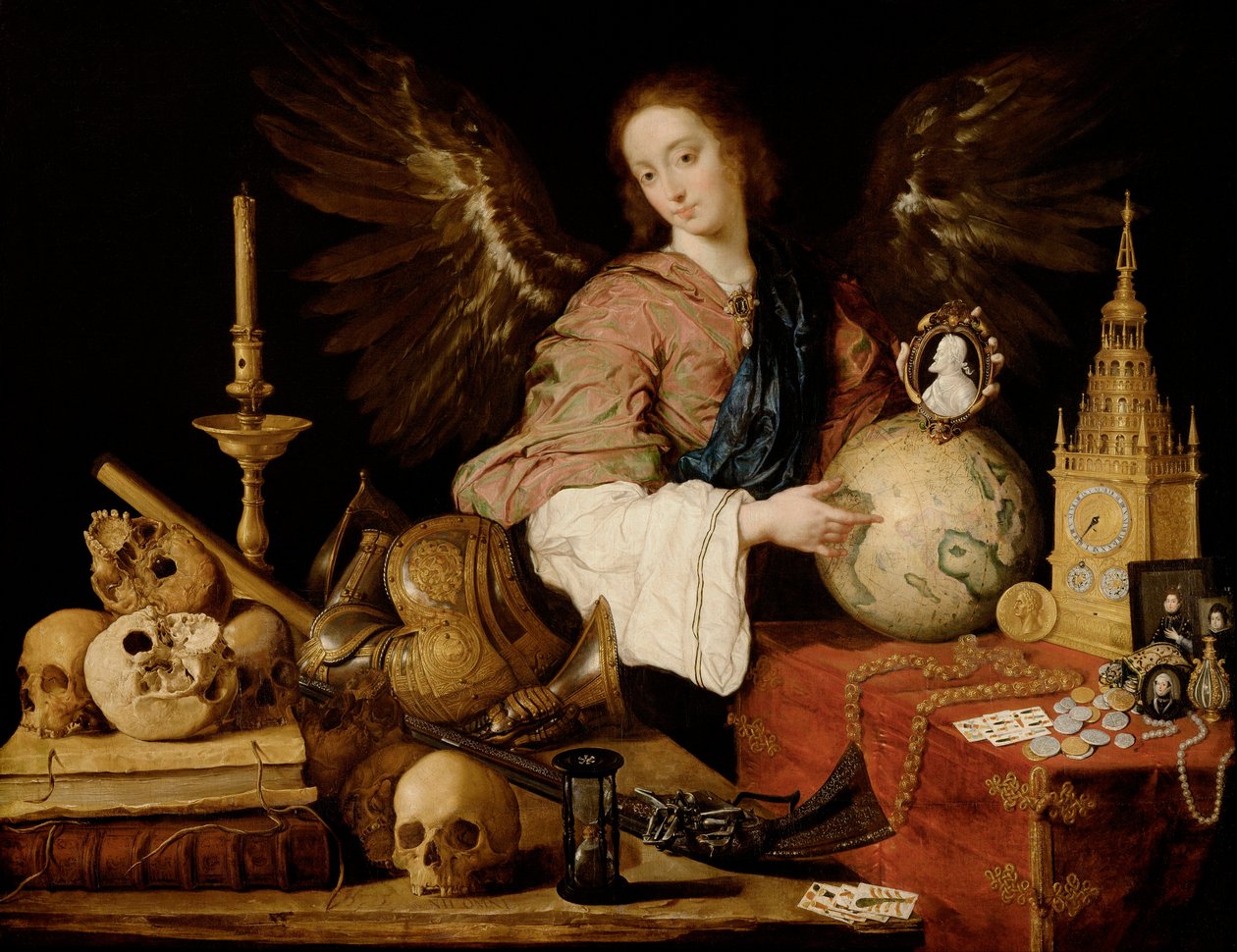 ""Allegorie de la Vanite"" (""Forfængelighedens Allegori") Detalje af forfængeligheder og et slukket lys - Maleri af Antonio de Pereda y Salgado (1611-1678) 1634 Dim 139,5x174 cm Wien, Kunsthistorisches Museum af Antonio Pereda y Salgado