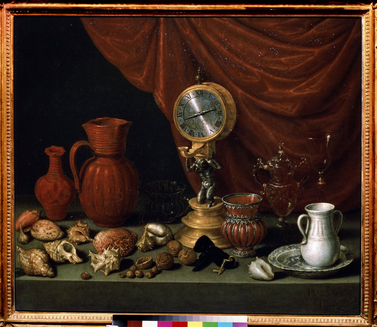 "Stilleben med et ur" Pendel, kande, skaller, nødder, krystalglas. Maleri af Antonio de Pereda y Salgado (1611-1678) 1652 Pushkin Museum, Moskva af Antonio Pereda y Salgado