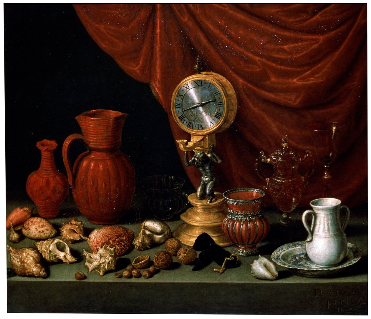 Stilleben med et ur, 1652. af Antonio Pereda y Salgado