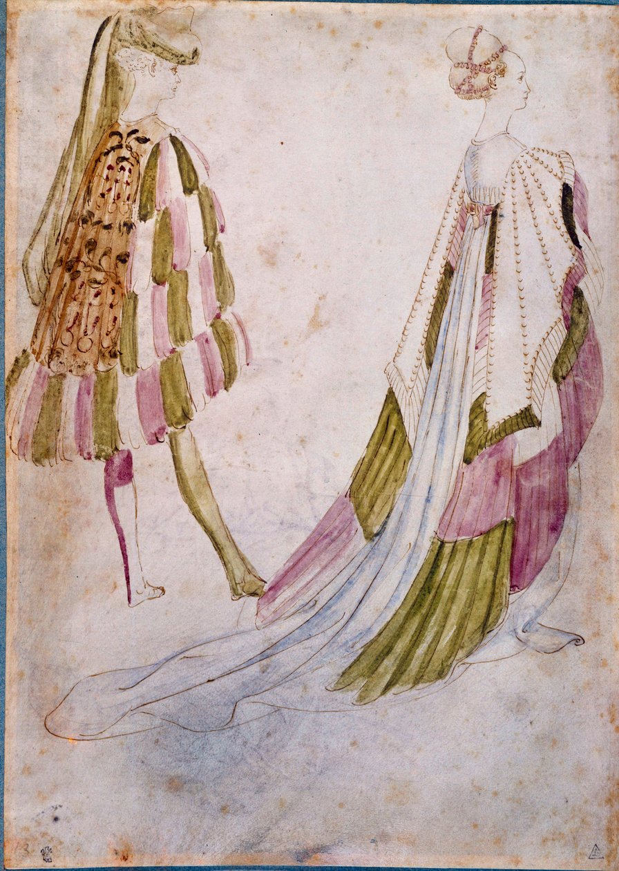 En mand og en kvinde i retten klæder akvarel, fjer og vask af Antonio di Puccio Pisano dit Pisanello (før 1395-1455) 1450 Søn. 0,27x0,19 m Chantilly, Musee Conde af Antonio Pisanello