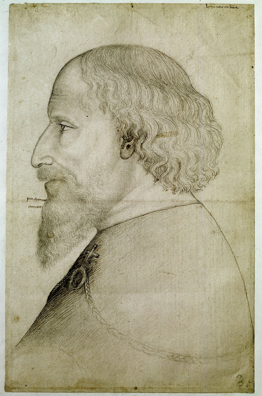 Kejser Sigismond af Luxembourg (1368-1437), set i buste, i profil til venstre. Tegning af Antonio di Puccio Pisano dit Pisanello (før 1395-1455). Sort sten. Mål: 41,1x55,9 cm. af Antonio Pisanello