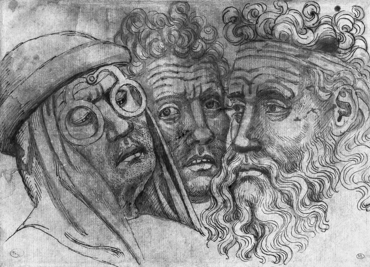 Hoveder af tre mænd, fra The Vallardi Album af Antonio Pisanello