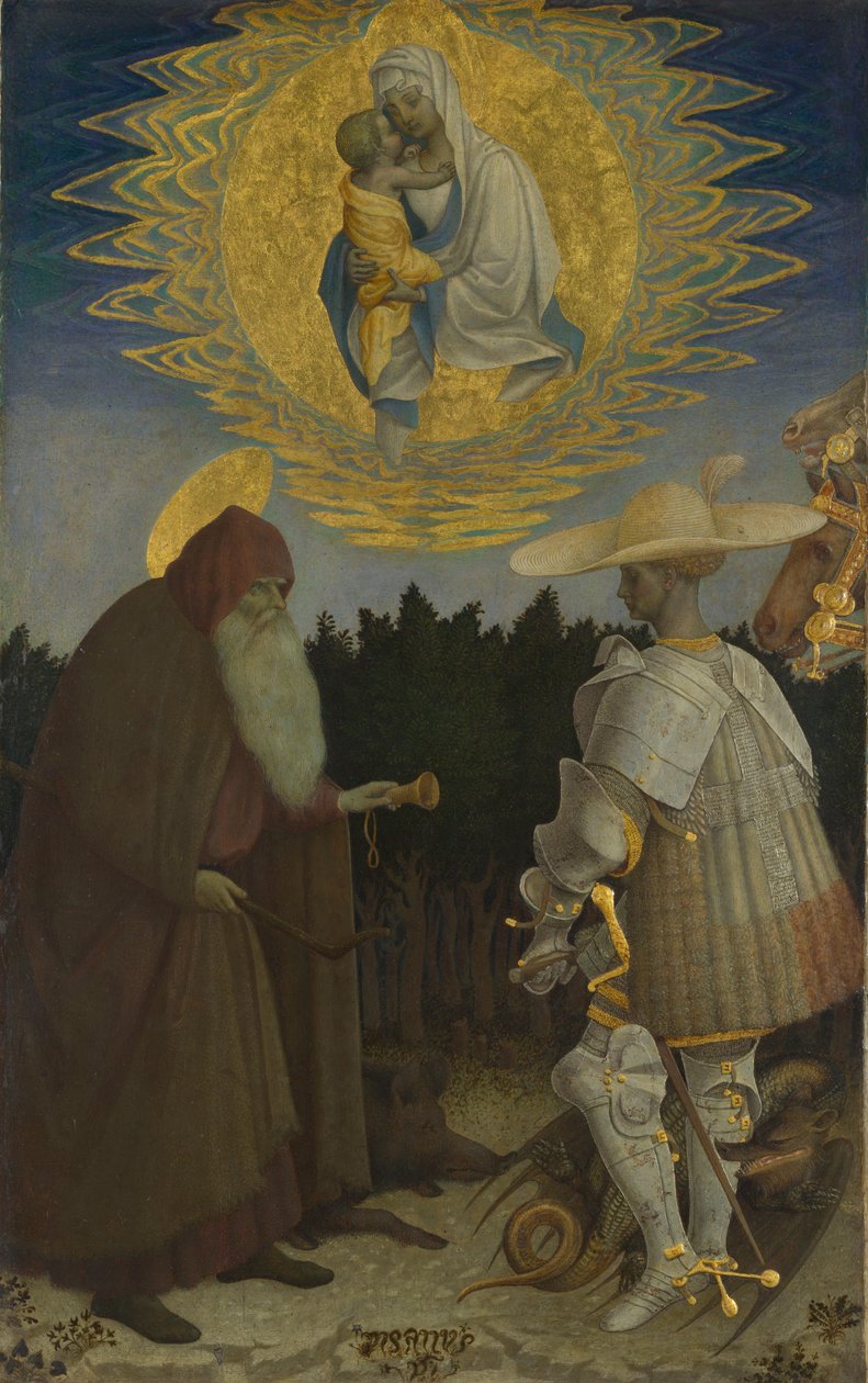Jomfruen og barnet med de hellige Anthony Abbed og George, ca. 1440 af Antonio Pisanello
