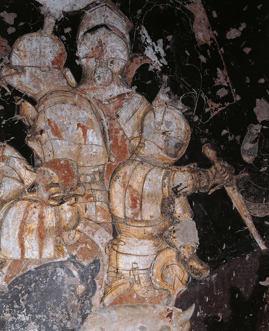 Tournament-Battle of Louvezerp af Antonio Pisano kendt som Pisanello (før 1395-ca 1455), fresco, detaljer, Palazzo Ducale, Mantua af Antonio Pisanello