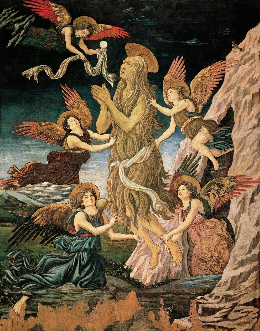 Antagelsen af St. Maria af Egypten eller Antagelsen af St. Maria Magdalene, Antonio Benci kendt som Pollaiuolo (1431-ca 1498), olie og tempera på træ af Antonio Pollaiuolo