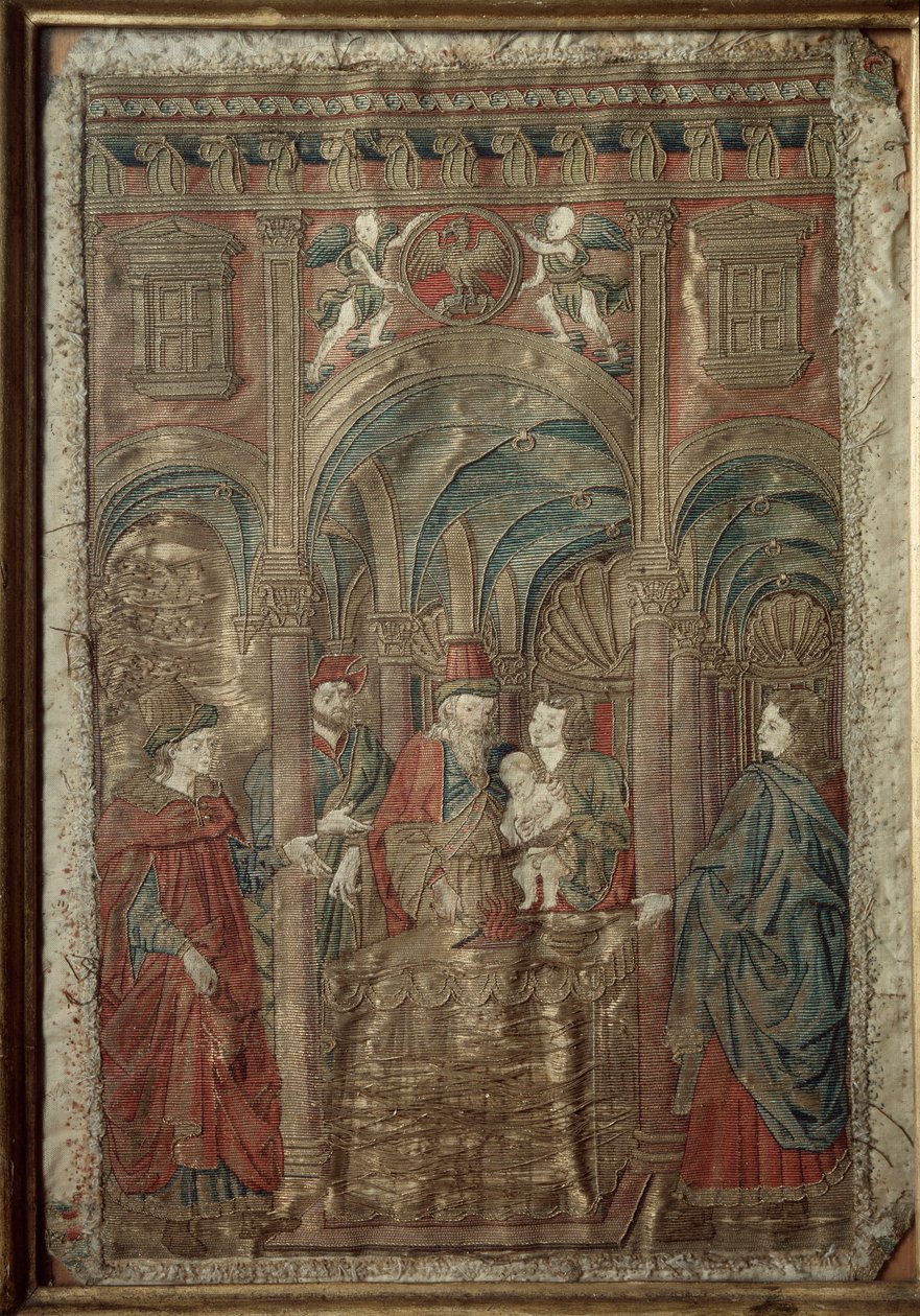 Silke- og guldbroderibeklædning efter tegning af Antonio Pollaiolo (Benci eller Pollaiuolo) (ca. 1431-1498) 1466-1480 Cabinet of Design and Stamps, Uffizi, Firenze af Antonio Pollaiuolo