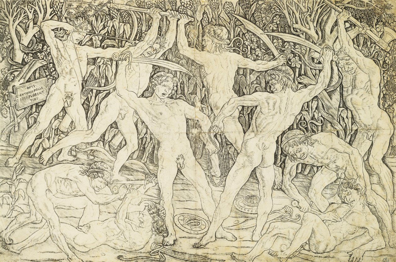 Nøgenbilleder i kamp, ​​af Antonio del Pollaiuolo (ca 1431-1498), gravering af Antonio Pollaiuolo