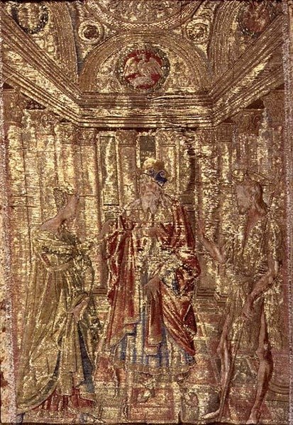Johannes Døberen anklaget af Herodes, billedtæppe, der skildrer scener fra helgenens liv (tekstil) af Antonio Pollaiuolo