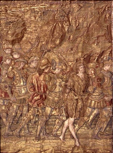 St. Johannes Døberen ført i fængsel, gobelin, der skildrer scener fra helgenens liv (tekstil) af Antonio Pollaiuolo