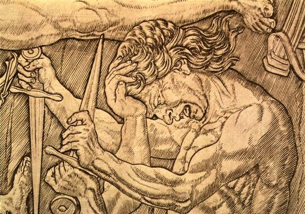 The Battle of the Ten Nudes, detalje af mænd, der kæmper med dolke, ca. 1470-75 (pen og blæk på papir) (se også 57536) af Antonio Pollaiuolo
