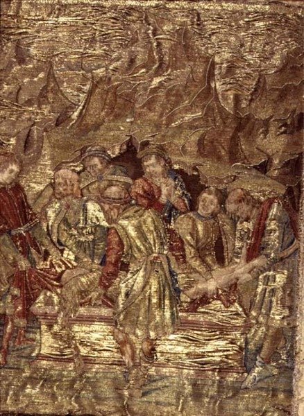 Johannes Døberens begravelse, gobelin med scener fra helgenens liv (tekstil) af Antonio Pollaiuolo
