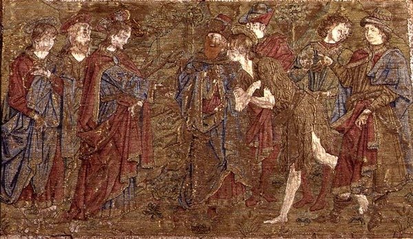 Mødet mellem Johannes Døberen og Kristus, billedtæppe, der skildrer scener fra helgenens liv (tekstil) af Antonio Pollaiuolo