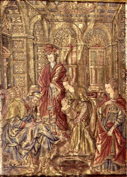 Johannes Døberens navngivning, billedtæppe, der skildrer scener fra helgenens liv (tekstil) af Antonio Pollaiuolo