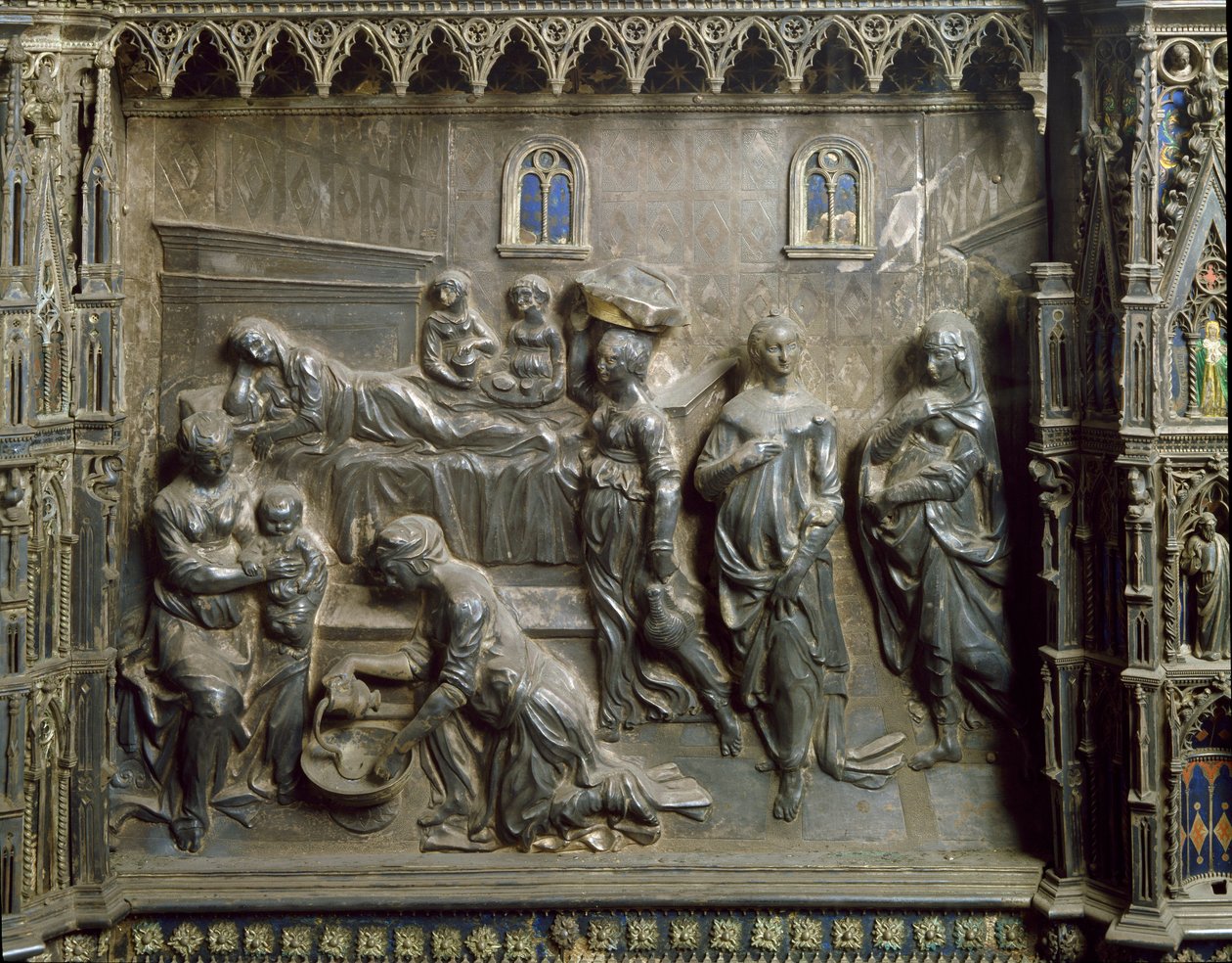 Johannes Døberens fødsel. Sølv relief af Antonio Pollaiuolo