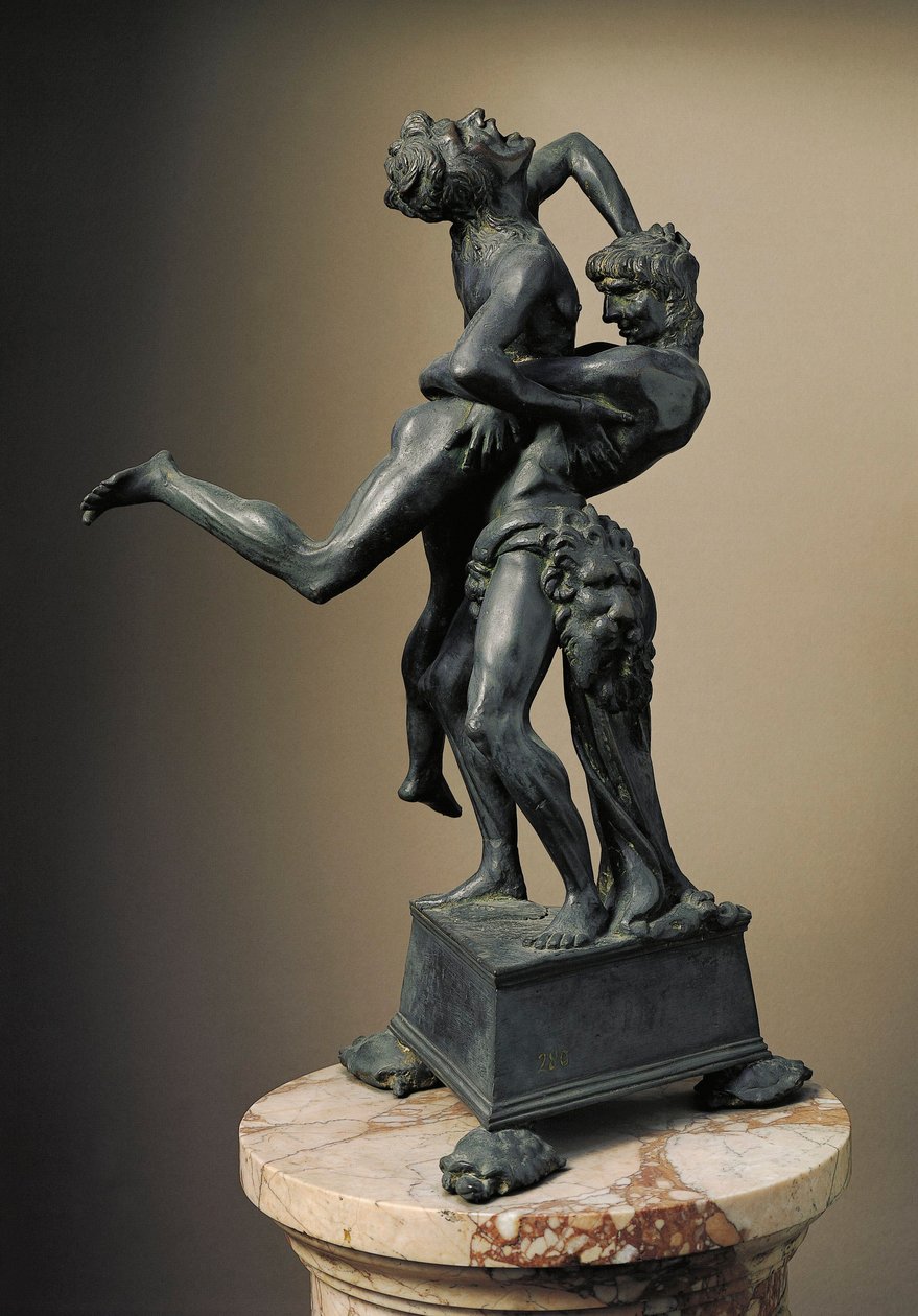 De tolv værker af Hercules: "" Heracles (Hercules) Lift the Giant Ante"" Bronzeskulptur af Antonio Benci kaldet Le Pollaiolo (Pollaiuolo) (1431-1498) 1475 Dim. 45 cm Museo del Bargello, Firenze af Antonio Pollaiuolo