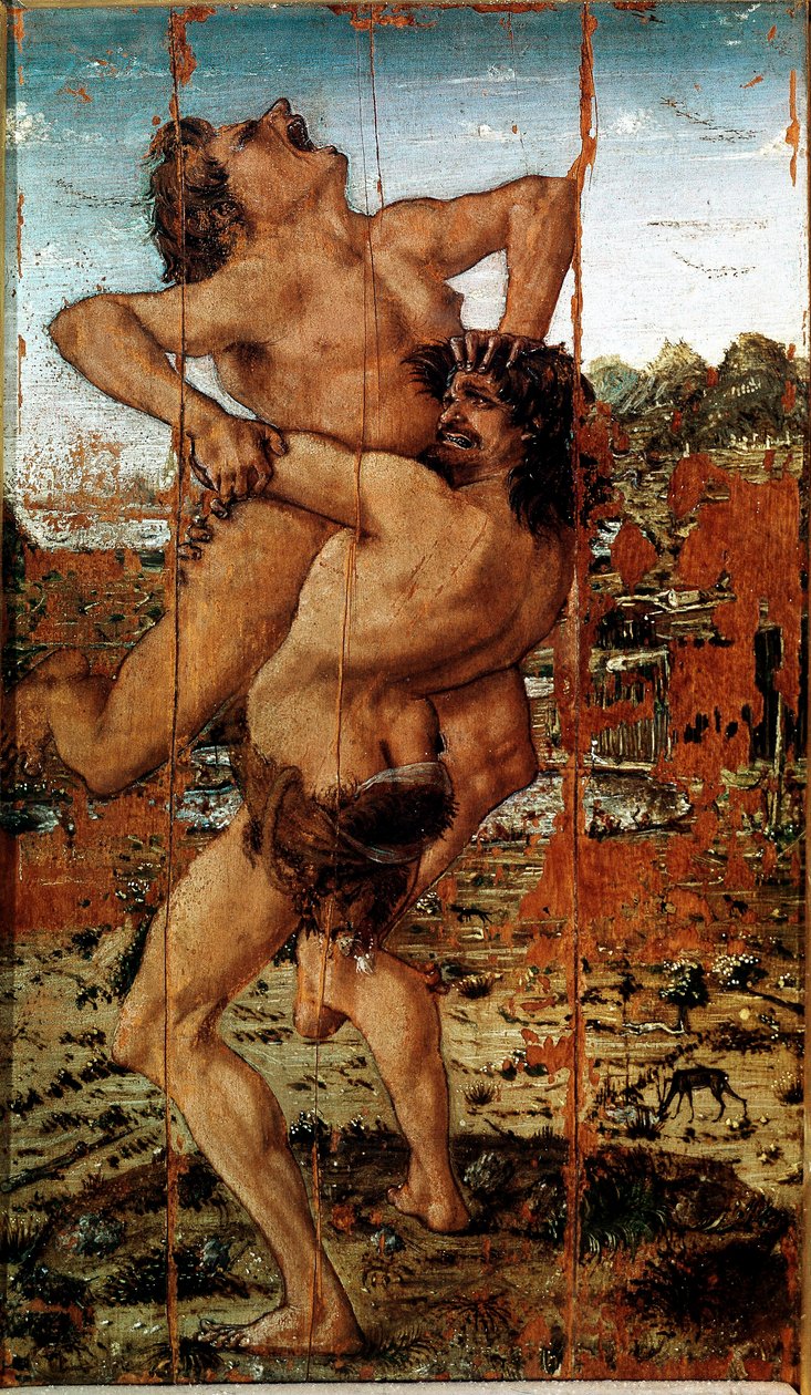 De tolv værker af Hercules: "" Heracles (Hercules) Løft den kæmpe store ante"" Maleri af Antonio Benci kaldet The Pollaiolo (Pollaiuolo) (1431-1498) af Antonio Pollaiuolo